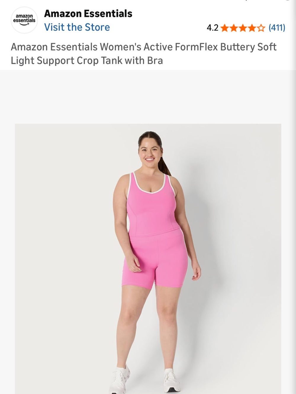 Amazon Essentials Pink Crop Sports Tank with White Contrast Trim (Top Only)